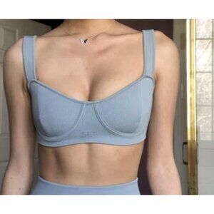 SET ACTIVE Sculpt Flex Contour Bra in Blue Jean Athleisure Workout Gym - Size XL